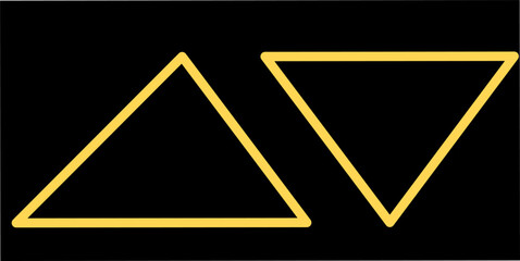 A striking digital illustration featuring a series of outlined yellow triangles of various sizes and orientations on a sleek black background. The geometric design conveys modern minimalism