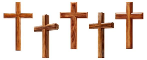 Set of wooden Christian crosses, PNG