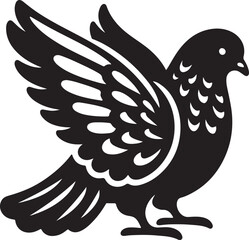 Pigeon Bird Black Silhouette Vector, Urban Wildlife Clipart & Flying Bird Design
