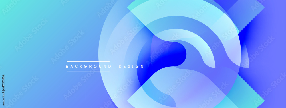 Leinwandbilder Abstract blue gradients form circular shapes. Modern design suggests movement, depth, technology. Minimal text reads background design.