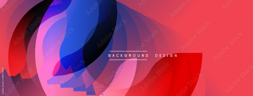 Poster Abstract flowing shapes, vibrant colors blend. Red, blue hues create dynamic visual effect. Modern design element.