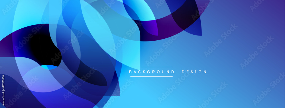 Aufkleber Abstract blue design features overlapping rounded shapes. Gradient colors create dynamic visual effect. Modern background suitable for digital projects.