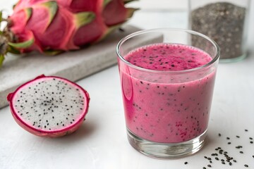 Dragon fruit smoothie recipe healthy pink drink idea isolated in white background