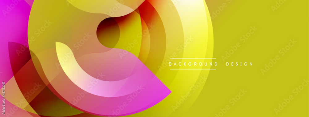 Fototapete Abstract dynamic design. Bright colors blend, creating flowing shapes. Yellow backdrop complements pink, red gradients. Modern visual element.
