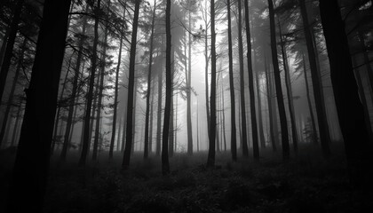 Naklejka premium Ethereal forest clearing with dense trees