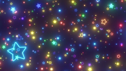 Fly Through Millions Of Rainbow Colored Neon Glow Rounded Star Shapes - Abstract Background Texture