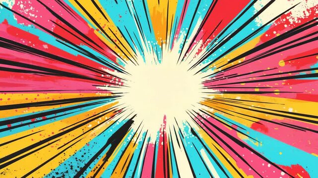 A vibrant and dynamic colorful starburst background, reminiscent of a comic book explosion.