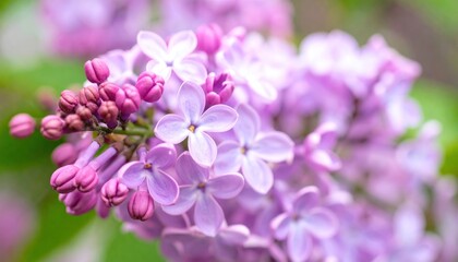 Delicate lilac blossoms with soft pastel hues in springtime close-up view