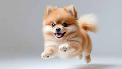 Playful Pomeranian Puppy on a White Background