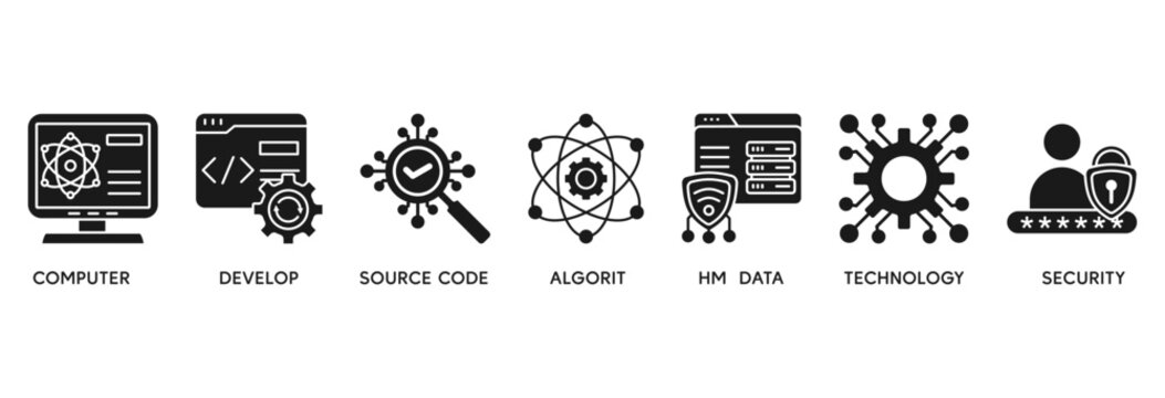 Programming icon set vector illustration concept relate to computer, develop, source code, algorithm, data, technology and security