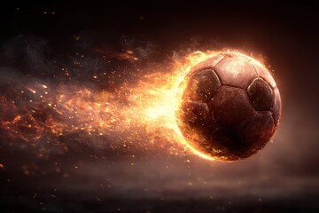 Fototapeta premium Fiery Soccer Ball in Motion Dynamic Sports Graphic Design Element