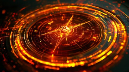 Abstract Futuristic Technology Interface with Glowing Orange and Red Circular Energy Burst