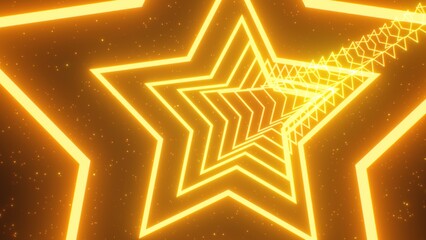 Flying Slowly Through Bright Glowing Gold Sparkle Yellow Star Tunnel - Abstract Background Texture