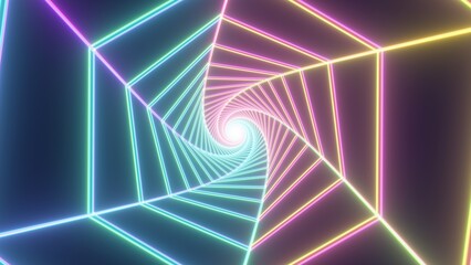 Flying Through Hexagonal Spider Web Like Endless Glowing Twist Tunnel - Abstract Background Texture