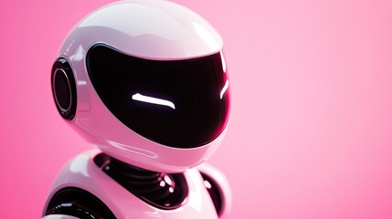 A friendly, cartoonish robot stands in a soft pastel-lit environment,