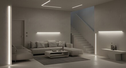 Modern Minimalist Living Room Design with Recessed LED Lighting