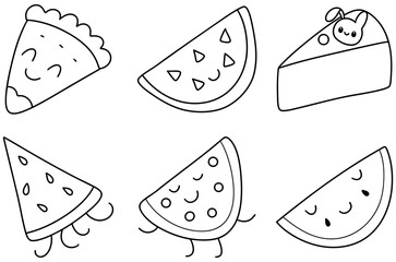 Cute pie and chart slices with smiling faces create delightful icon collection perfect for fun designs