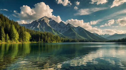 Collage of beautiful landscape with mountains  forest and river in summer