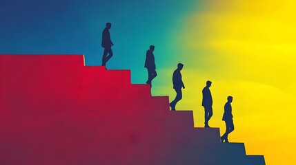 silhouette of a person descending colorful steps symbolizing reflection, challenges, and personal growth