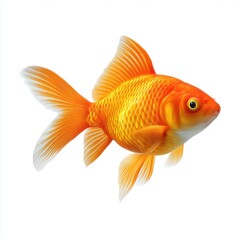 Fototapeta premium Beautiful goldfish swimming alone on white background