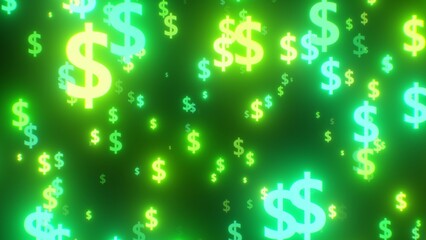 Glowing Green Dollar Sign Neon Money Symbols Digital Finance Concept - Abstract Background Texture