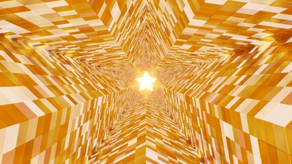 Luminous Star Shape Endless Tunnel Of Shiny Golden Reflective Panels - Abstract Background Texture