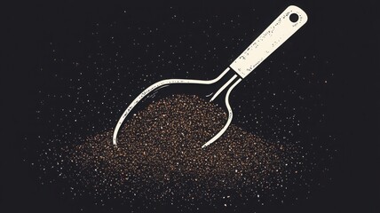 Obraz premium Ground Coffee Mound with Scoop on Dark Background for Gourmet Coffee Lovers