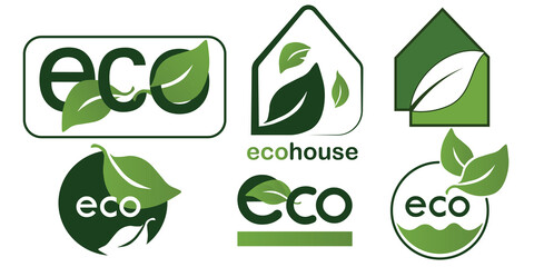 Set of eco friendly icons. Ecologic food stamps. Organic natural food labels.