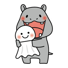 大きなてるてる坊主を持っているカバ