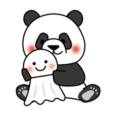 大きなてるてる坊主を持っているパンダ