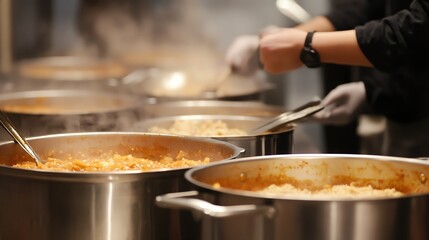 A dedicated team serving warm meals at a volunteer-run soup kitchen, providing nourishment and care to those in need.