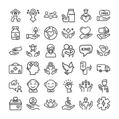 Charity and Social Work Icons  charity, donation, volunteer, kindness, heart, help, support, non-profit, care, community, aid

