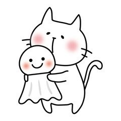 大きなてるてる坊主を持っている白い猫