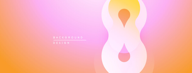 Abstract design features layered shapes, gradient colors. Soft pinks, oranges blend creating smooth visual effect. Minimalist style.