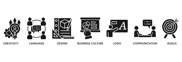 Corporate identiy icon set vector illustration concept relate to creativity, language, design, business culture, logo, communication and goals