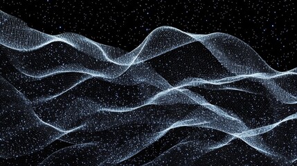 Obraz premium Abstract Blue and White Particle Waves on Dark Background