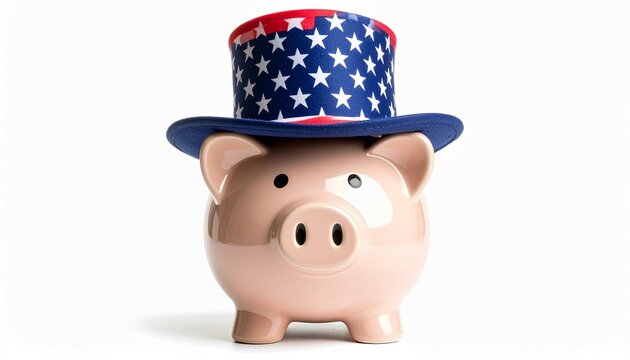 Patriotic Piggy Bank with American Flag Hat - Whimsical Savings Jar for Independence Day Creative Red White and Blue Financial Decor