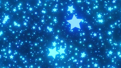 Night Bed Time Glowing Blue Star Shapes Slowly Falling Down In Space - Abstract Background Texture