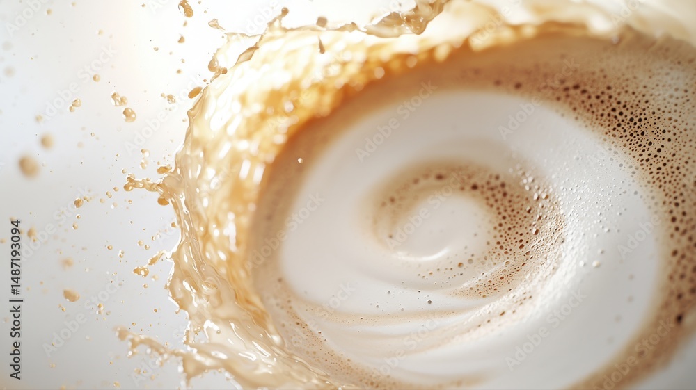Poster dynamic coffee splash and creamy foam swirl abstract close-up coffee splash swirl foam dynamic macro