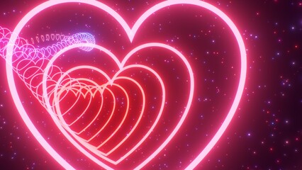 Pretty Pink And Lavender Love Heart Shaped Curved Neon Glowing Tunnel - Abstract Background Texture
