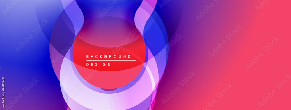 Poster abstract design features overlapping colorful circles. gradient blends purple, blue, red hues. moder