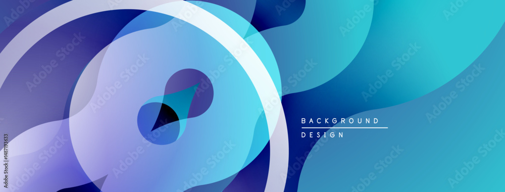 Poster Abstract fluid shapes, blue tones dominate. Modern design, smooth gradients create dynamic composition. Minimalist aesthetic, clean lines present.