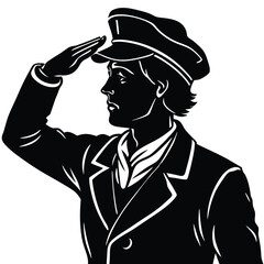 Silhouette of a Person in a Beret Saluting Military Patriotic Vector Illustration