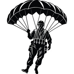 Silhouette of a Saluting Paratrooper with Parachute