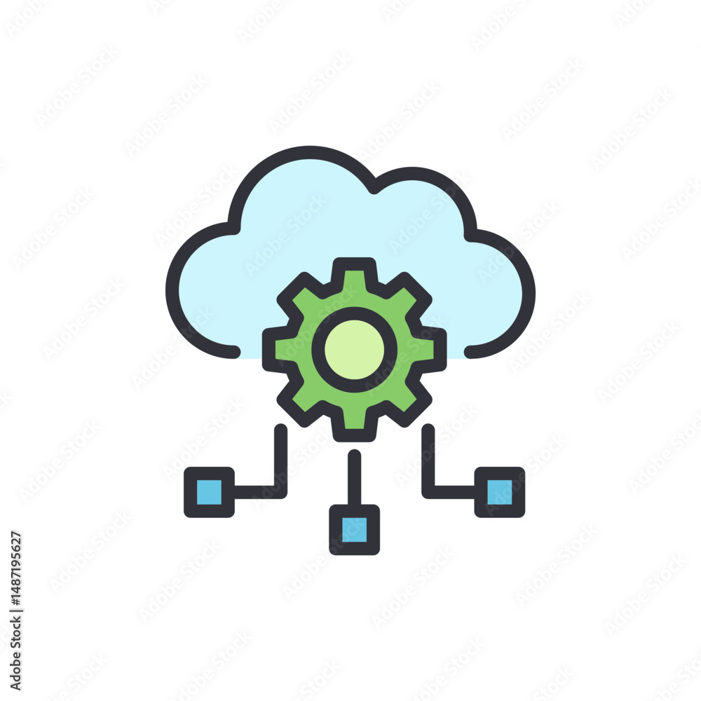 Poster cloud computing management with cogwheel setting icon on transparent