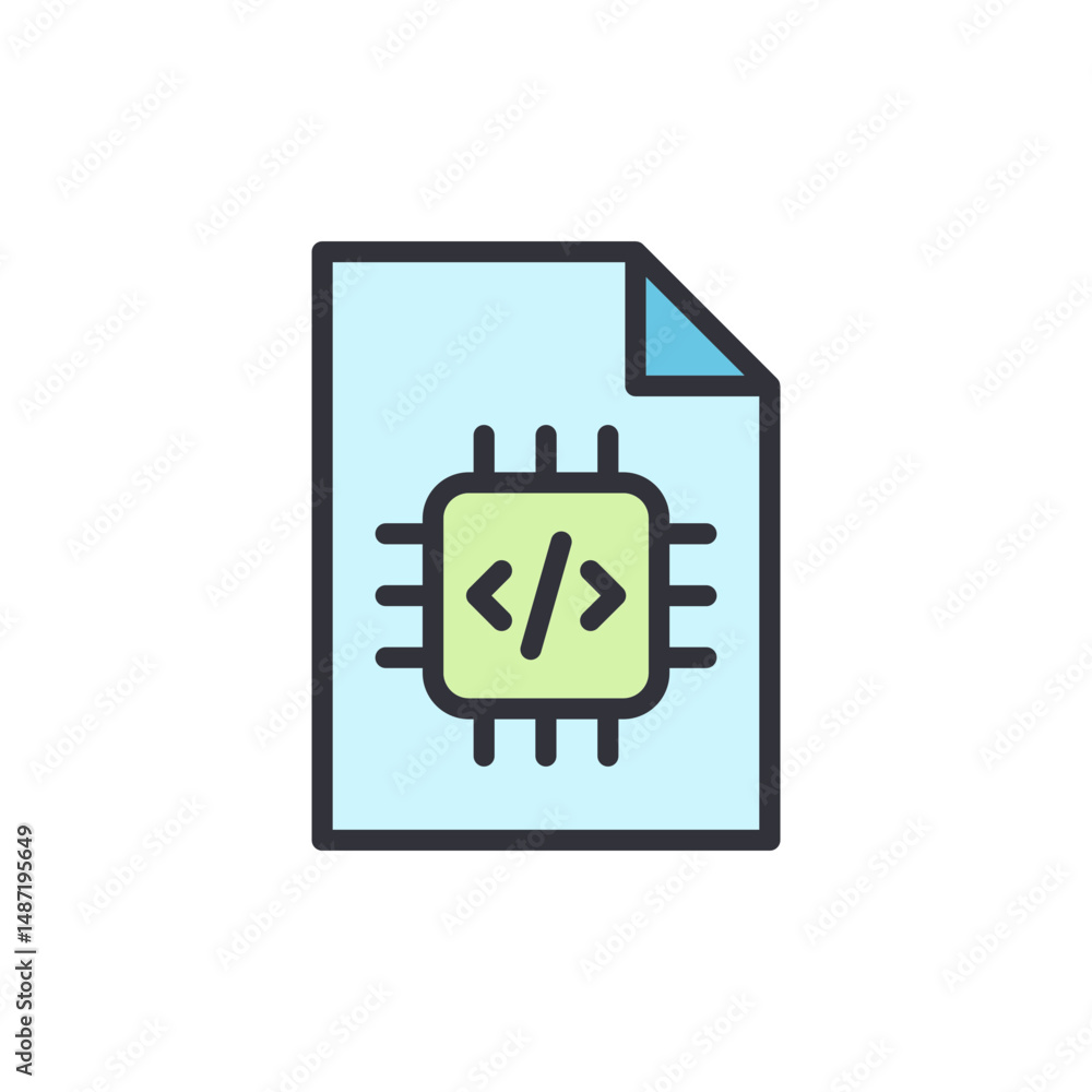Poster code document with microchip symbol and software development concept