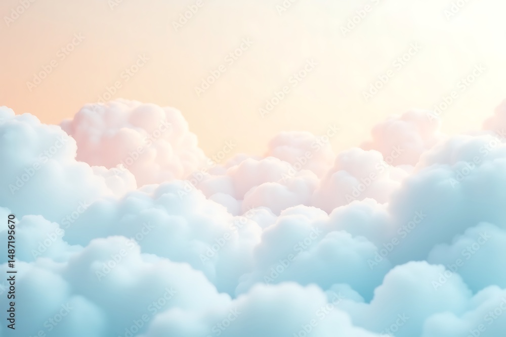 Aufkleber pastel dreamscape illustrating fluffy clouds floating in a gradient sky with soft colors and gentle 