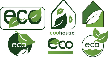 Set of eco friendly icons. Ecologic food stamps. Organic natural food labels.