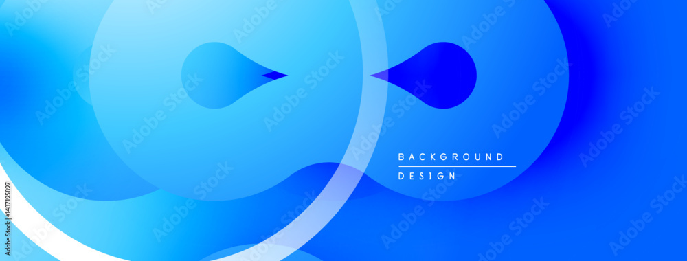 Poster abstract blue background. fluid shapes, circles, drops create dynamic composition. modern design, vi