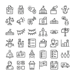 Fototapeta premium Politics and Government Icons Voting and Law Line Icons